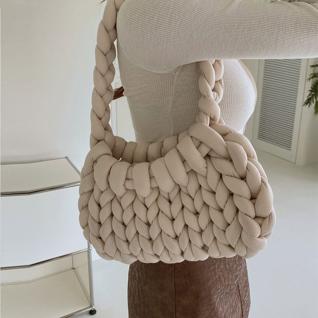 Fashion Nordic Style Women Candy Color DIY Chunky Icelandic Yarn Purse Casual Knitted Handwoven Underarm Shoulder Handbag