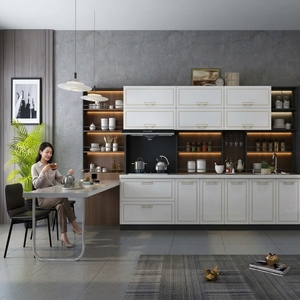 Ensemble de meubles de cuisine modulaires en or blanc luxueux, meubles de cuisine sur mesure - Product Image 1