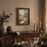 Impression murale vintage de paysage champêtre avec fleurs sauvages et forêt, encadrée or, échantillons OEM ODM prêts en moins d'une journée