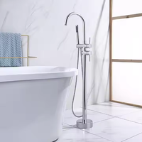 Mitigeur de baignoire en laiton autoportant noir mat robinet contemporain à double poignée sur pied robinet de pulvérisation de pluie vanne en céramique pour hôtels