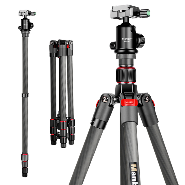 Manbily EP-254C Carbon Fiber Travel Tripod Lightweight Compact Camera Tripod with 360 Degree Ball Head for DSLR Video Camcorder