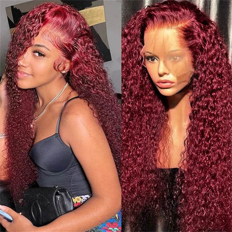 Burgundy Curly Wig 99J Virgin Hair Pre Plucked HD Lace Front Wigs 13x4 Deep Curly Human Hair Lace Frontal Wig for Black Women