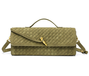 Bolso de Mano Plegable de Gamuza Verde Oliva para Mujer, Correa Extraíble, Diseño Tejido Elegante, Impermeable, para Uso Diario - Product Image 1