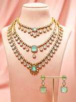 Parure de collier plaqué or 14 carats vert pastel et multi-couches AAA, idéale pour mariages, fiançailles et usage quotidien, fabriquée à la main, produit en gros
