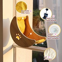 Hamac pour chat en forme de lune à fixer sur fenêtre, avec ventouses puissantes, coussin en peluche doux, en bois, écologique et durable, pour se prélasser au soleil (pour oiseaux)