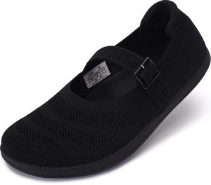 Chaussures plates en tricot noir pour femmes, faciles à enfiler, confortables, respirantes, légères, à semelle souple, mocassins de marche - Product Image 1