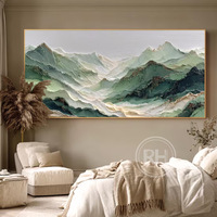 Peinture à l'huile sur toile peinte à la main, montagnes vertes brumeuses, décoration murale pour salon, fond de canapé, art mural