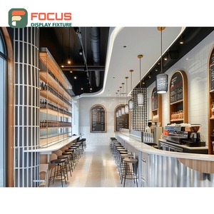 เคาน์เตอร์บริการกาแฟแบบกำหนดเอง ชั้นวางขนมหวาน ตู้เก็บของหน้าเคาน์เตอร์ไม้โอ๊คสีขาว เคาน์เตอร์บริการร้านกาแฟ - Product Image 3