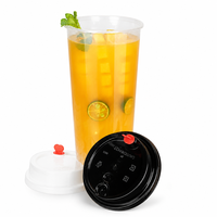 Gobelet en plastique transparent avec couvercle pour salon de thé, gobelet à boisson glacée cristalline avec couvercle plat en PP à clipser, vente en gros