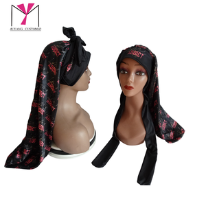 MUYANG CUSTOMIZE Bonnet long avec logo personnalisé et lien élastique, en satin noir imprimé, pour femmes, mode printemps été - Product Image 3