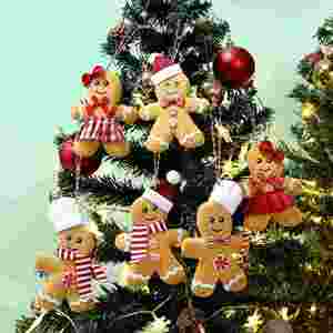 Wholesale <b>Gingerbread</b> Man Christmas Ornaments 6-Piece Set Knit Hanging <b>Decor</b> for Tree & Gifts, Festive Holiday Kit - Product Image 2