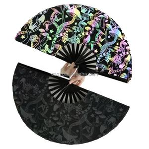 Nouveauté 13 pouces grand cadeau promotionnel Portable pliant coloré éclairer réfléchissant fort bambou ventilateur à main pour la partie de danse - Product Image 4