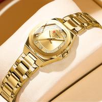 CURREN 9104 Montre-bracelet à quartz pour femme, carrée, en alliage, avec aiguilles lumineuses, style dessin animé, étanche, mode affaires, en acier inoxydable, motif pièce de monnaie antique