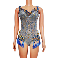 Combinaison de danse sexy pour femme avec franges, strass et paillettes, idéale pour les spectacles, soirées, anniversaires et fêtes