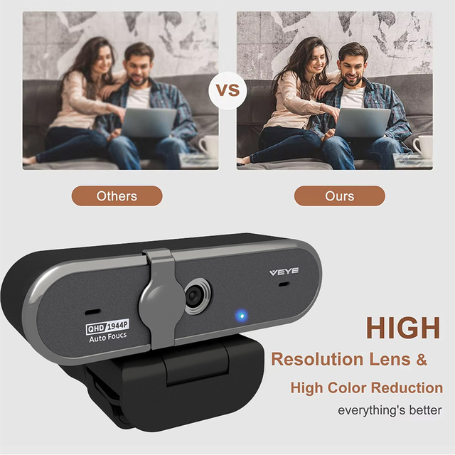 QHD 1944 PC Webcam with CMOS Sensor Customized Facial Recognition Auto Focus Stock for Meetings