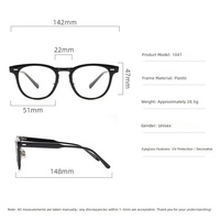 Lunettes de vue classiques noires rondes en acétate, protection UV400, unisexe, pour un usage quotidien et au bureau