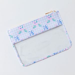 Custom Summer for Women's <b>Zip</b> Reusable Portable Eco-Friendly Bow Printed Clear PVC Waterproof Flat <b>Pouch</b> Cosmetic Organizer - Product Image 5