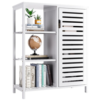Meuble de rangement moderne en bambou style farmhouse, étagères ouvertes, bibliothèque multifonctionnelle sur pied avec porte à volets pour salon et salle de bain