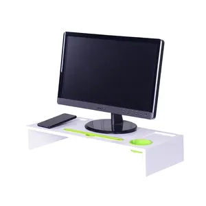 Multifunctional सफेद लकड़ी mdf डेस्कटॉप स्लिम और भंडारण कंप्यूटर वृद्धि टेबल मॉनिटर स्टैंड उठने