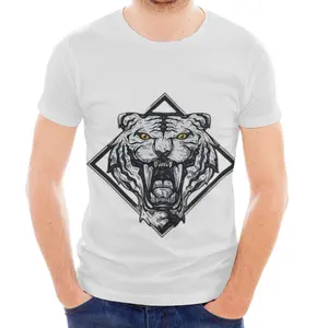 Custom Printed Saber-toothed Tiger High Quality Men&#39;s Sublimated Tiger Head T-shirt Street Fashion Trend Male Animal Summer