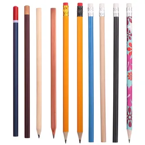 Lápiz de grafito con logotipo personalizado, redondo, amarillo, a granel, hb, para estudiantes, madera, con lápices estándar borrador