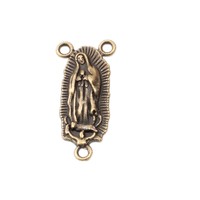 Connecteur central à trois boucles Notre-Dame de Guadalupe en alliage d'argent antique pour la fabrication de chapelets dévotionnels catholiques