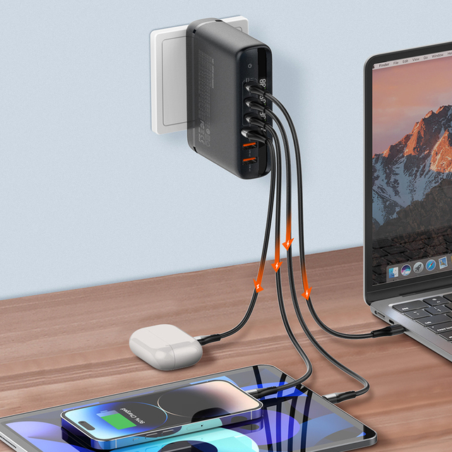 LDNIO A6140C LED Display GaN Desktop Charger Tech 6 Ports Multi 140W GaN Super Fast Charging for Iphone Samsung MacBook Laptop