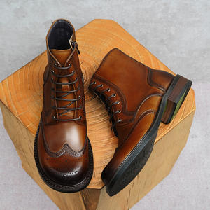 Botas de Tobillo para Hombre, Primavera-Otoño, Parte Superior de Cuero Genuino con Estampado de Leopardo, Suela de Goma, Impermeables, para Trabajo - Product Image 4