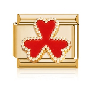 สร้อยข้อมือสไตล์อิตาลี Super Link ขนาด 9 มม. สีขาว ชมพู เขียว ดำ ม่วง ลายโคลเวอร์ ทำจากสแตนเลส - Product Image 3