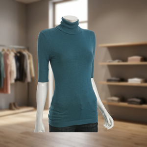 เสื้อสเวตเตอร์คอเต่า แขนสามส่วน ผ้าแคชเมียร์ 100% ยี่ห้อ Lotus Fabrics รุ่น Office Lady ป้องกันขนร่วง ทอแบบเรียบ ใส่ได้ทุกฤดู - Product Image 3