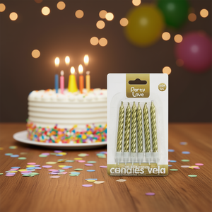 Velas de Cumpleaños en Espiral Doradas de 8 cm, Paquete de 6 Unidades, Party Love Candles - Product Image 1