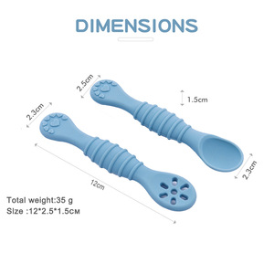 Juego de tenedores y cucharas de silicona para bebés de 0 a 12 meses, utensilios de alimentación sin Bpa para bebés, diseño de cuerpo recto de estilo sencillo - Product Image 4