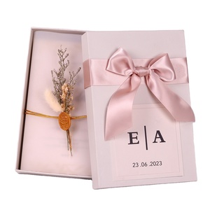 Creative design pretty wedding invitation luxury box wedding card candy chocolate packaging gift box with ribbon bow