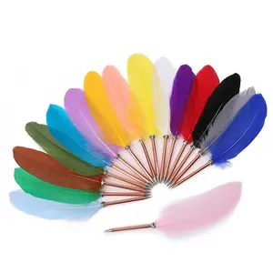 彩色羽毛形笔天然鹅毛羽毛笔圆珠笔，带定制标志