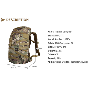 Sac à dos tactique multifonctionnel pour hommes - Imperméable, camouflage, randonnée en plein air, sac de sport, bretelles réglables, 20-36L - Product Image 6