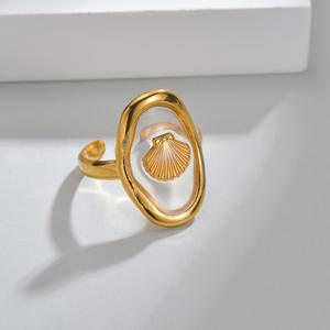 Anillo Abierto de Acero Inoxidable Transparente con Diseño de Estrella de Mar y Concha, Estilo Bohemio, Veraniego, con Flores Eternas - Product Image 6