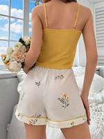 Ensemble pyjama deux pièces en tissu doux tissé, couleur unie imprimée, avec caraco et short, pour femme, idéal pour l'été – Vente en gros usine