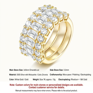 Bague de luxe HipHop en moissanite VVS couleur D, forme cœur, sertissage invisible, plaqué or blanc, argent S925, émeraudes mélangées, pavé complet - Product Image 2