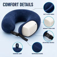 Oreiller de voyage ergonomique en mousse à mémoire de forme Deep Blue, en forme de U, avec support cervical et attache réglable, idéal pour avion et voiture – Ensemble fournisseur