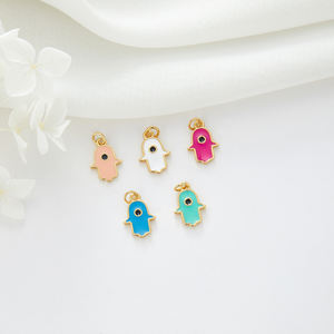 Vendita calda 14K oro placcato ciondolo <span class=keywords><strong>Fatima</strong></span> fai da te all'ingrosso smalto malocchio <span class=keywords><strong>Hamsa</strong></span> mano di <span class=keywords><strong>Fatima</strong></span> Charms per la creazione di gioielli accessori - Product Image 1