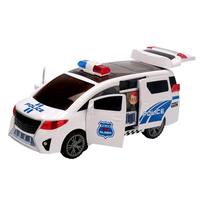 Voiture de police électrique transformable en plastique pour garçons, jouet rotatif à 360 degrés, fonctionnant sur piles, avec portes ouvrables, pour enfants