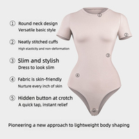 Body gainant sans couture en nylon à manches courtes pour femme, coupe haute, taille ouverte, compression abdominale, amincissant, invisible, coupe triangulaire