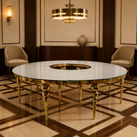 Table de banquet ronde surdimensionnée pour usage commercial, plateau en verre transparent, base finition dorée, pour hôtel, restaurant et lieux de mariage