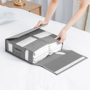 Fabric Bedding Storage <b>Box</b> Set Rectangle Gray White Beige Black Solid Color Clothing Organizer Wardrobe Duvet Cover <b>Blanket</b> - Product Image 1