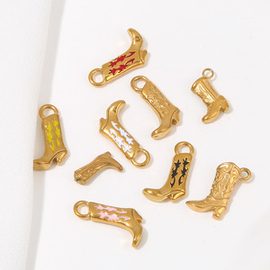 Western Cowboy <b>Boot</b> Pendant PVD 18K Gold Plated Stainless Steel Charms Bracelet Necklace Jewelry DIY Making Gift | Waterproof - Product Image 3