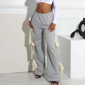 Pantalon de sport streetwear patchwork à rubans, coupe ample, taille haute, style hip-hop, décontracté pour femme, à prix réduit - Product Image 1