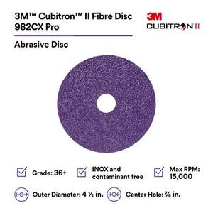 3M 982CX Cubitron II Fibre Disc Pro <span class=keywords><strong>36</strong></span> + <span class=keywords><strong>TN</strong></span> Changement rapide Trous croisés de productivité améliorés de <span class=keywords><strong>5</strong></span> pouces Abrasifs 3M - Product Image 4