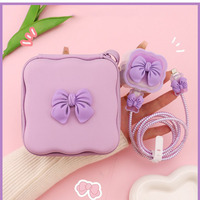 Sac de rangement pour câble de charge et de données avec nœud rose et violet tendance, pour iPhone 18w 20w 3 broches, norme britannique, sac de protection