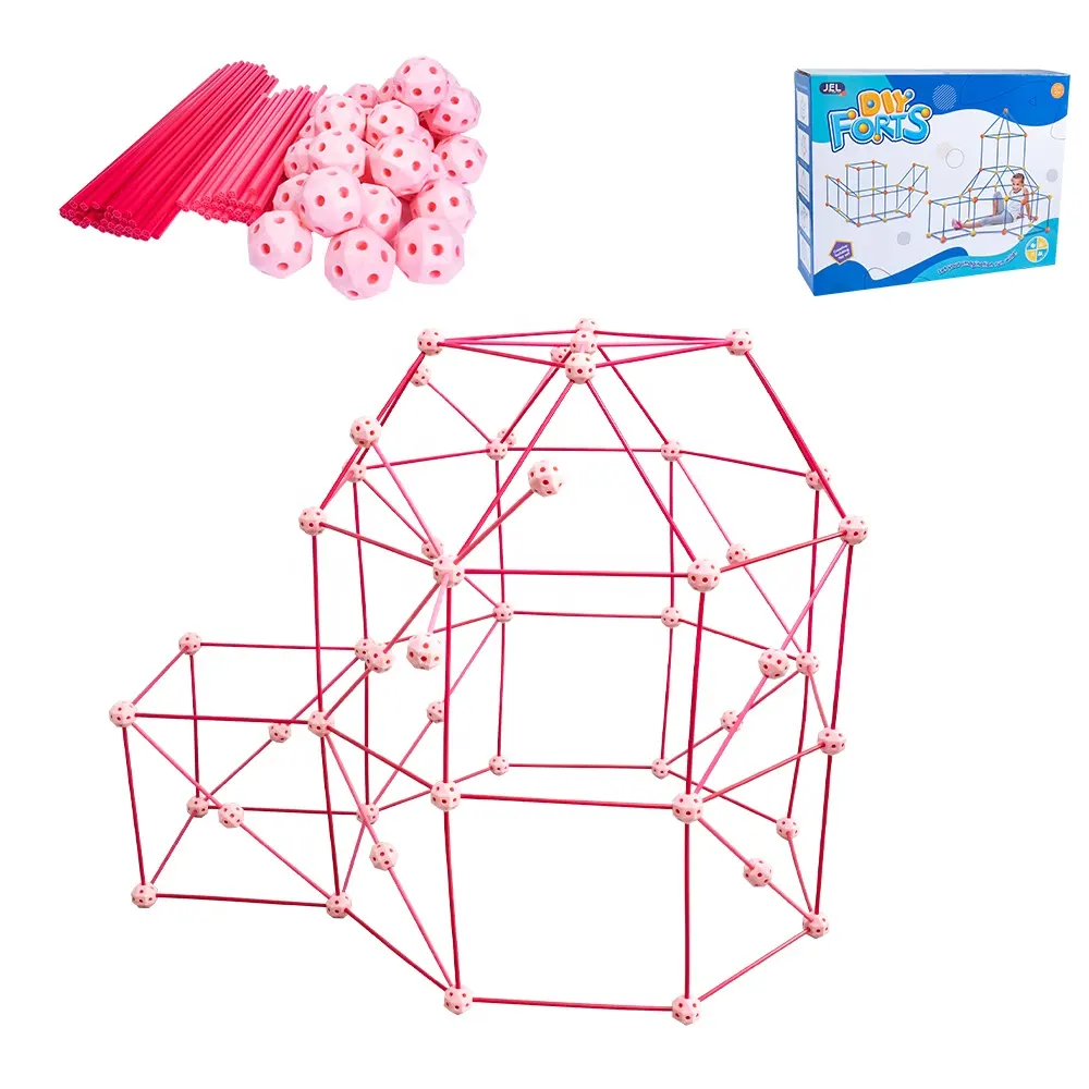 Meilleur vendeur Amazon 160 pièces kit de construction de fort pour enfants filles de 8 à 12 ans rose tente boule et bâton ensemble de construction de fort