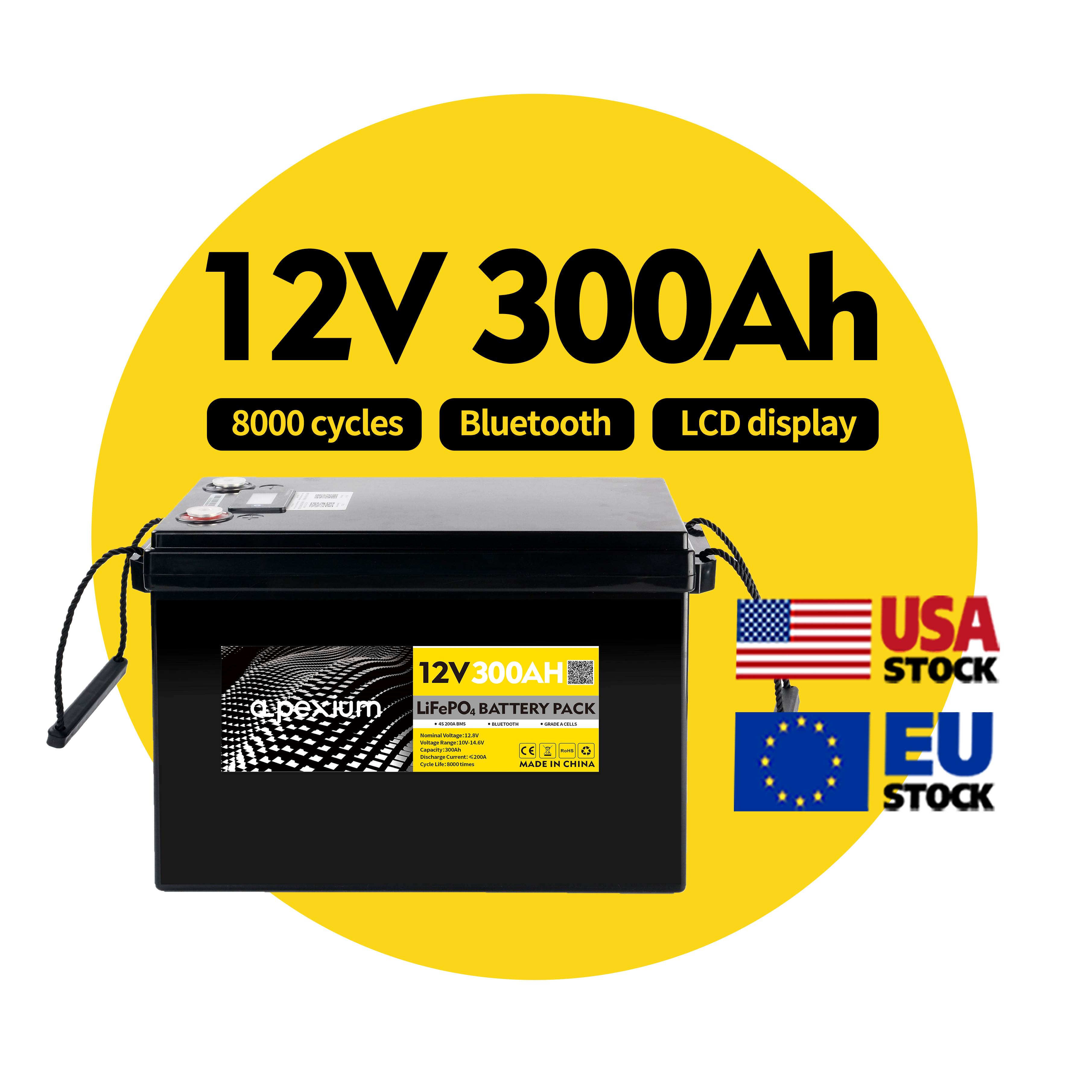 EU US Stock 12 В 230Ah 300Ah Lifepo4 батарея Резервное хранение энергии для солнечной энергетической системы 5000 циклов 12 В литиевая батарея